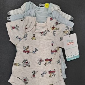 Preemie baby boys' 3-piece bodysuit set features Mickey Mouse.